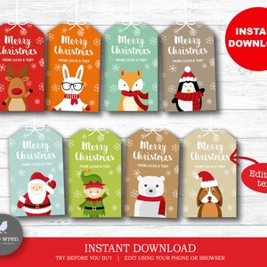 Targhetta regalo di Natale personalizzata, DOWNLOAD immediato, carta regalo modificabile, Buon Natale, buone vacanze, biglietto d’auguri, regalo per compagni di classe, Babbo Natale