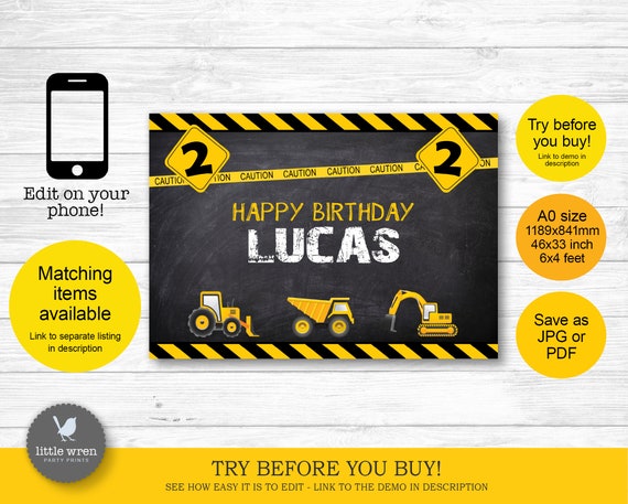 Construction Backdrop Instant Download Banner Poster Etsy
