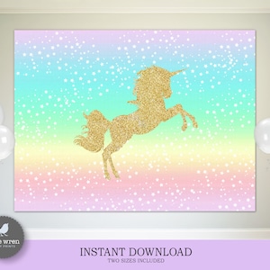 Unicorn Poster, Unicorn Rainbow Backdrop, INSTANT DOWNLOAD, Unicorn party, pastel, birthday, Unicorn Banner, decorations, unicorn decor image 1