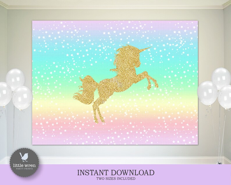 Unicorn Poster, Unicorn Rainbow Backdrop, INSTANT DOWNLOAD, Unicorn party, pastel, birthday, Unicorn Banner, decorations, unicorn decor image 1