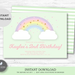 Rainbow invitation, INSTANT DOWNLOAD, Pastel Rainbow Party, Rainbow Decorations, Rainbow invite, rainbow birthday decorations, pastel mint