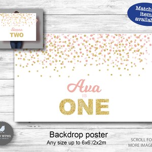 Confetti Party Invitation, Pink gold Invite, 1st birthday, chocolate wrapper, drink bottle label, glitter, digital file, dots, girl image 8