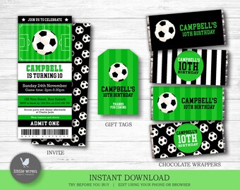 Soccer invitation pack, INSTANT DOWNLOAD, Football birthday party, soccer decorations, football invite, boys birthday, futsal party