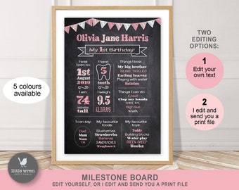 Milestone Board, Chalkboard poster, first birthday print, milestone chart, chalkboard poster, birthday board, birth poster, 1st birthday