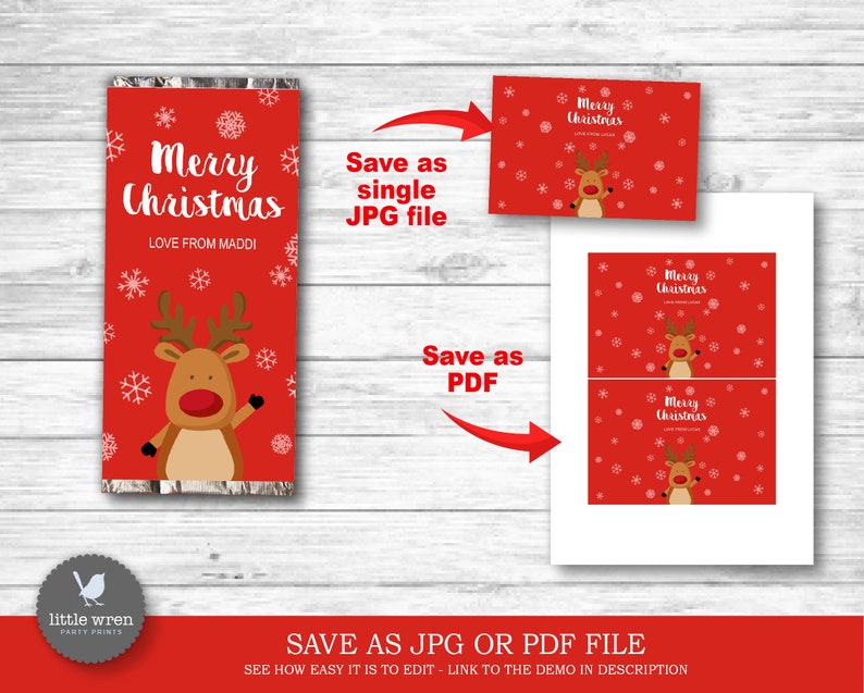 Wrapper Rudolph Christmas Chocolate Wrapper, Red Rudolph, INSTANT DOWNLOAD ...