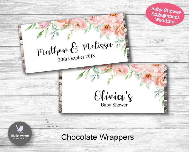 Wedding favour, Baby shower favor, floral engagement, chocolate wrapper, Bridal shower, Aldi, hersheys, candy wrap, bomboniere, flowers image 1