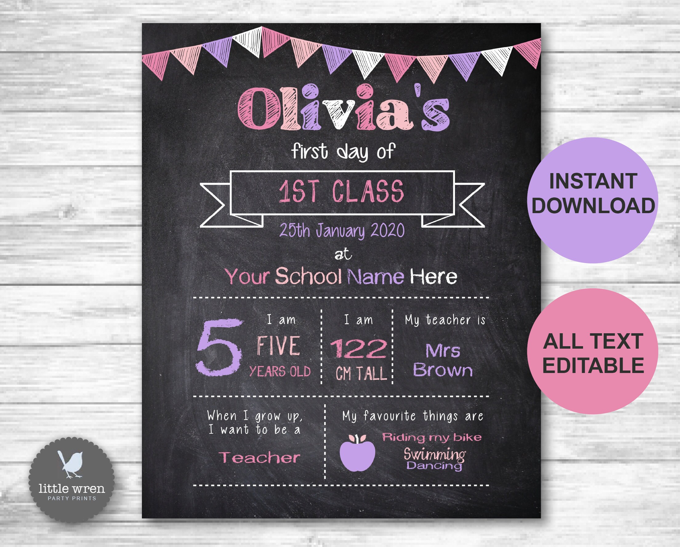 Back to school poster, INSTANT DOWNLOAD, First day of school, kindergarten, grade, chalkboard, prep, preschool, School milestone board