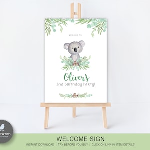Koala birthday party decorations, INSTANT DOWNLOAD, Australian animal, foliage, eucalyptus, invite, koala invitation, aussie birthday