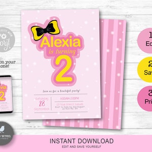 Emma Wiggle invitation, INSTANT DOWNLOAD, yellow bow, backdrop, emma invite, the wiggles decorations, bowtiful, decor, 2nd birthday party