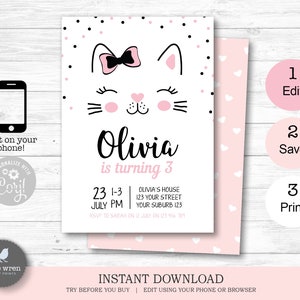 Kitty party invitation, INSTANT DOWNLOAD, cat birthday party, kitty invitation, cat invitation, cat invite, kitty decorations, cat party