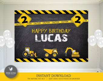 Construction backdrop, INSTANT DOWNLOAD, banner, poster, Construction Party decorations, birthday, digger, printable, Invitation, dump truck