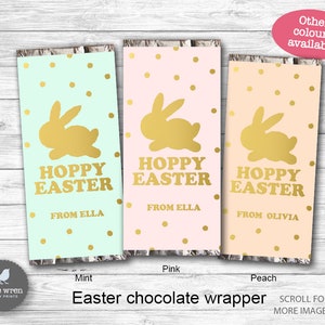 Easter Chocolate Wrapper, Easter bunny, Personalised Easter Gift, pink gold, easter tag, classmate gift, Aldi, Printable, Pastel, hersheys