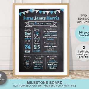 Milestone Board, Chalkboard poster, first birthday print, milestone chart, chalkboard poster, birthday board, birth poster, 1st birthday