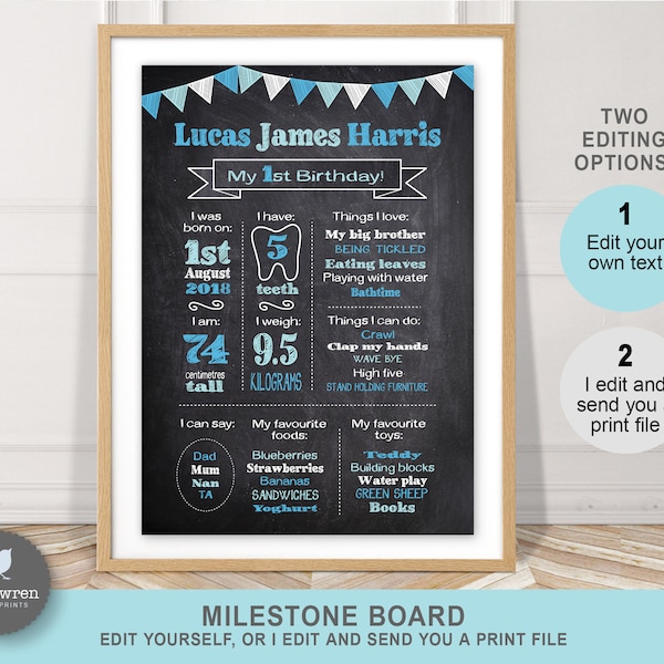 Milestone Board, Chalkboard poster, first birthday print, milestone chart, chalkboard poster, birthday board, birth poster, 1st birthday