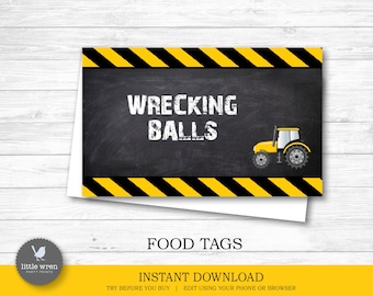 Construction Party Food Labels, INSTANT DOWNLOAD, Food tags, Printable Construction Food Tent, Construction Birthday Party Food Labels