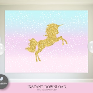 Unicorn Poster, Unicorn Pastel Backdrop, INSTANT DOWNLOAD, Unicorn party, rainbow birthday, Unicorn Banner, decorations, unicorn decor image 1