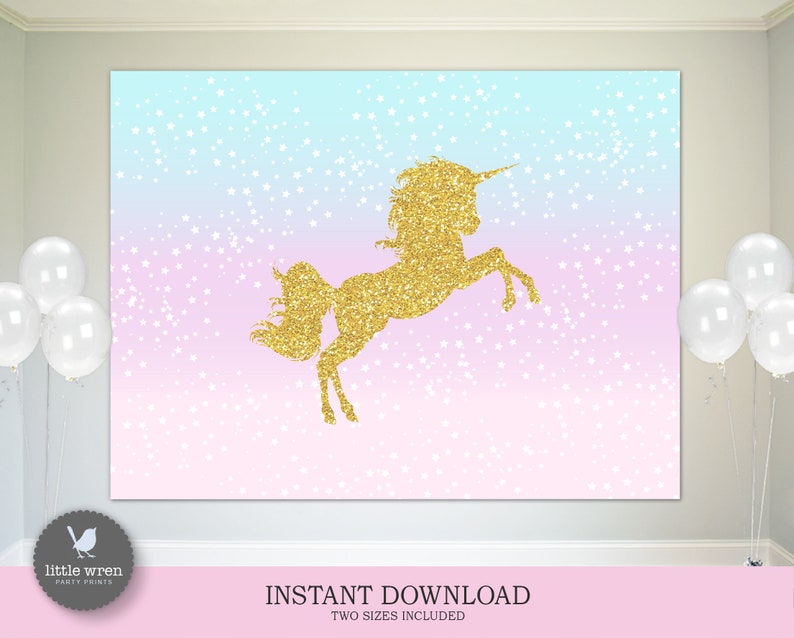 Unicorn Poster, Unicorn Pastel Backdrop, INSTANT DOWNLOAD, Unicorn party, rainbow birthday, Unicorn Banner, decorations, unicorn decor image 1