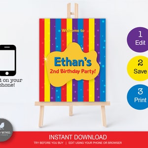 The Wiggles welcome sign, INSTANT DOWNLOAD, wiggles poster, Wiggles party, Wiggles invitation, birthday party, decorations, personalised