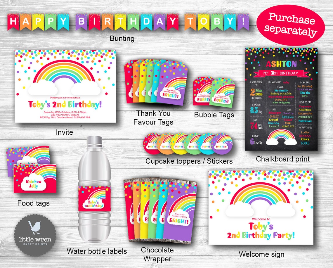 Rainbow party decorations Rainbow invitation confetti kids | Etsy