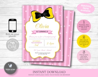 Emma Wiggle invitation,  INSTANT DOWNLOAD, birthday party, emma wiggle invite, the wiggles decorations, bowtiful