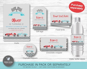Racing car invitation, INSTANT DOWNLOAD, Vintage car invite, Roadster, race car, red, grand prix, two fast, car party, decorations, digital