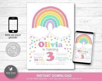 Rainbow party invitation, INSTANT DOWNLOAD, rainbow birthday, Rainbow decorations, rainbow party invite, digital invite, party supplies