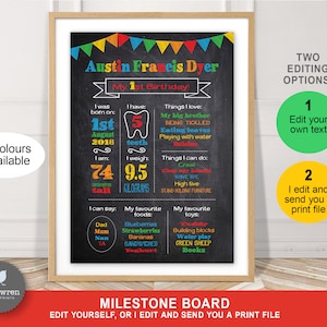 Milestone Board, Chalkboard poster, first birthday print, milestone chart, chalkboard poster, birthday board, birth poster, 1st birthday image 1