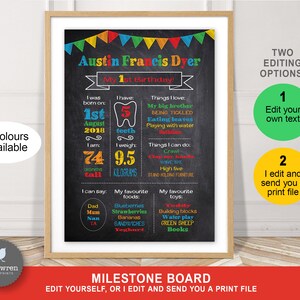 Milestone Board, Chalkboard poster, stampa del primo compleanno, grafico delle pietre miliari, poster della lavagna, lavagna del compleanno, poster di nascita, 1 ° compleanno