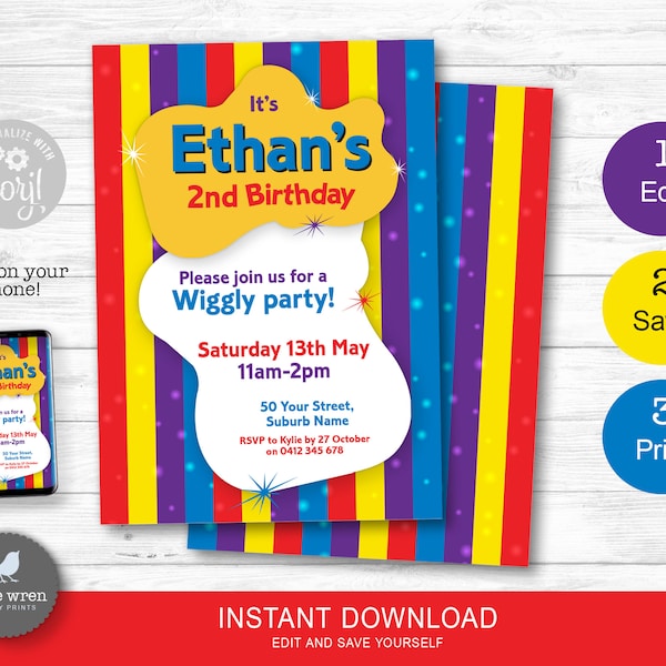 The Wiggles invitation, INSTANT DOWNLOAD, wiggles poster, Wiggles party, Wiggles banner, birthday party, wiggles decorations, personalised