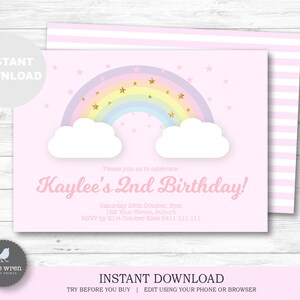Rainbow invitation, INSTANT DOWNLOAD, Pastel Rainbow Party, Rainbow Decorations, Rainbow invite, rainbow birthday decorations, pastel pink