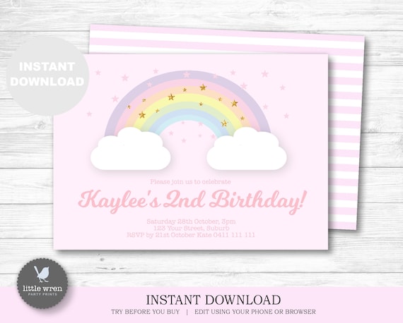 Rainbow invitation, INSTANT DOWNLOAD, Pastel Rainbow Party, Rainbow Decorations, Rainbow invite, rainbow birthday decorations, pastel pink