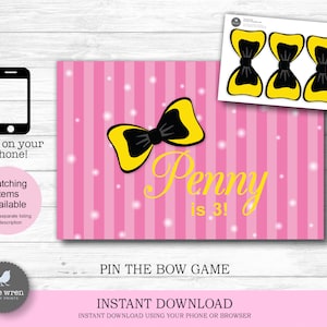 Emma Wiggle pin the bow poster, INSTANT DOWNLOAD, birthday party, decorations, bowtiful, decor, emma wiggle game, Invitation, backdrop