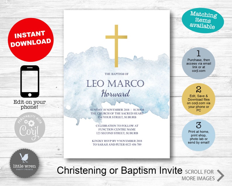Christening Invitation INSTANT DOWNLOAD Christening Invite Etsy