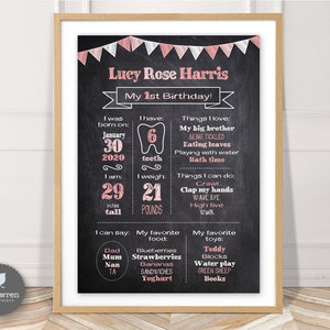 Milestone Board, Chalkboard poster, first birthday print, milestone chart, chalkboard poster, birthday board, birth poster, 1st birthday image 3