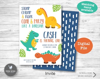 Dinosaur invitation, Dinosaur invite, printable, digital invitation, Birthday Invitation