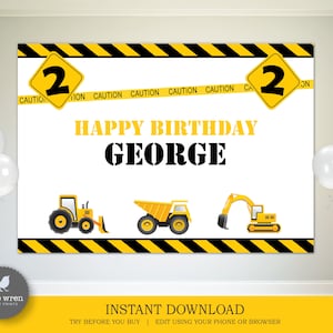 Construction backdrop, INSTANT DOWNLOAD, banner, poster, Construction Party decorations, birthday, digger, printable, Invitation, dump truck
