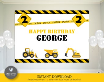 Construction backdrop, INSTANT DOWNLOAD, banner, poster, Construction Party decorations, birthday, digger, printable, Invitation, dump truck
