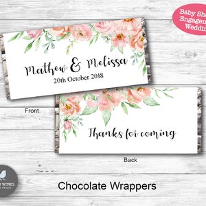 Wedding favour, Baby shower favor, floral engagement, chocolate wrapper, Bridal shower, Aldi, hersheys, candy wrap, bomboniere, flowers image 2