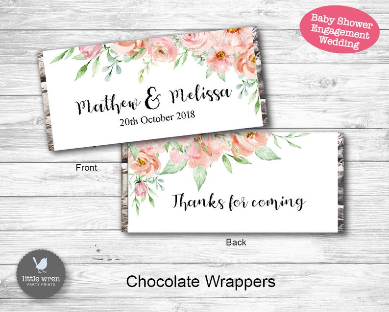 Wedding favour, Baby shower favor, floral engagement, chocolate wrapper, Bridal shower, Aldi, hersheys, candy wrap, bomboniere, flowers image 2