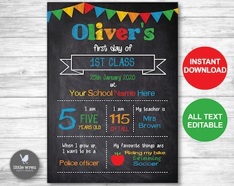 Back to school poster, INSTANT DOWNLOAD, First day of school, kindergarten, grade, chalkboard, prep, preschool, School milestone board