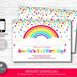 Rainbow party Invitation, INSTANT DOWNLOAD, Rainbow decorations, rainbow invite, rainbow decor, rainbow birthday, confetti, first birthday