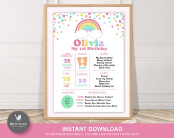 Rainbow party chalkboard, INSTANT DOWNLOAD, milestone board, birthday board, decorations, invite, gift tags, water labels, chocolate wrap