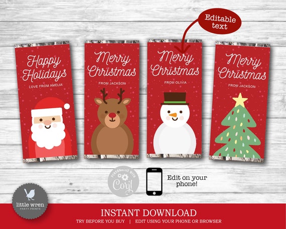 Personalised Christmas Santa,Snowman,Elf Rudolph Chocolate Bar Wrapper