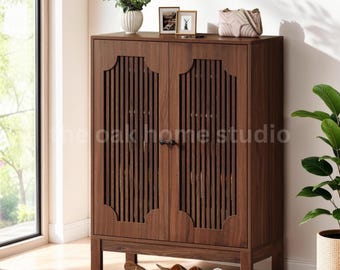 20 Pair Shoe Cabinet Wooden Entryway Storage Organizer Adjustable Shelves Walnut Freestanding Furniture Modern