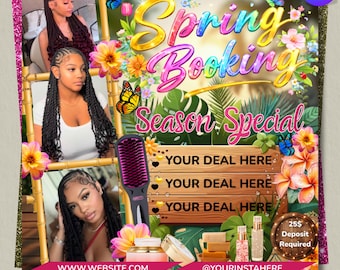 Spring Booking Flyer Special, Beauty Appointment Promo, Books Open Announcement, Lash Nail Hair Braids Wig Editable Canva Template