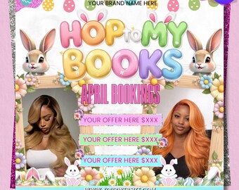 Hop to My Books April Booking Flyer – Easter Themed Salon Appointment Flyer, Editable Canva Template, Spring Special, Digital Download