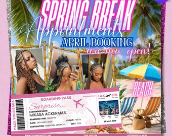 Spring Break Beauty Booking Flyer, Beach Theme Salon Promotion Template, Hair Stylist Appointment Advertisement, Editable Canva Marketing
