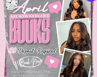 Editable April Booking Flyer, Pink Theme, Appointment Scheduling, Canva Template, Instant Digital Download