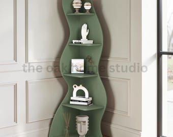 5 Tier Corner Shelf, Modern Corner Bookshelf, Wall Corner Bookcase, Small Space Storage Display Shelf