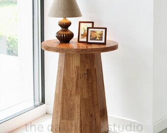 Round Farmhouse End Table Rustic Wooden Side Table Small Accent Nightstand Living Room Decor